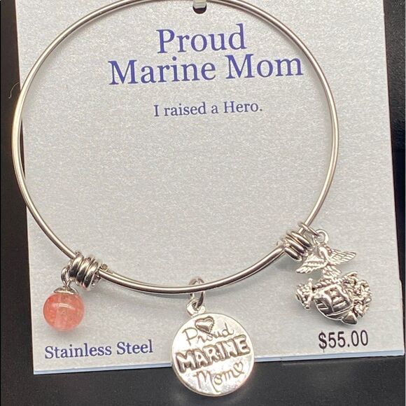 Stainless steel “Proud Marine Mom” bracelet by Belk Silverworks NWOC - Picture 2 of 6